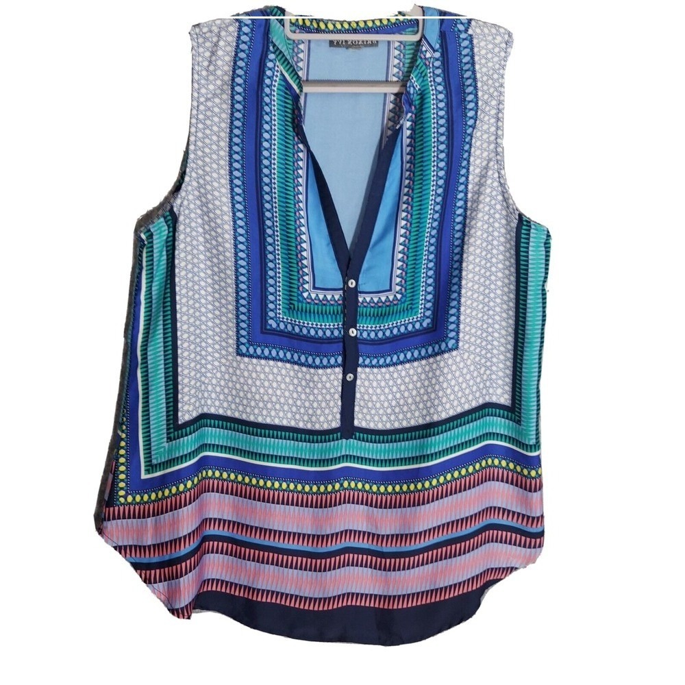 Brixon Ivy Blouse L Sleeveless Pearl‎ Button Lightweight Satin Retro Mod Hippie